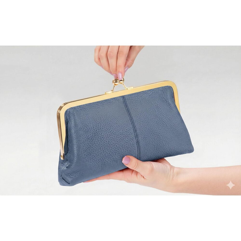6484 Geninue Leather Wallet with RFID Blocking Clutch Kiss Lock - Picture 6 of 7